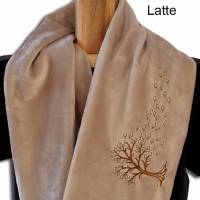 Loopschal Damen warmer flauschiger Schlauchschal Shannon Fabrics Cuddle Latte mit Stickerei eines herbstlichen Baumes Rundschal kuschelweiche hochwertige Qualität Bild 1