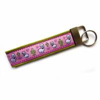 Schlüsselanhänger Schlüsselband "Lama" rosa pink kiwigrün aus Baumwollstoff und Webband Bild 1
