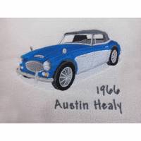 Besticktes Kissen grau 40x40cm mit Auto Austin Healy 1966 Flauschkissen Kuschelkissen personalisiertes Monogramm Bild 1