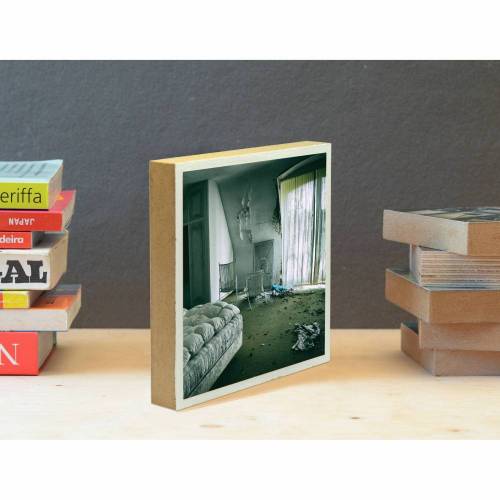 altes Schlafzimmer, Foto auf Holz 13x13 Holzbild Wandbild Dekoration Geschenk für ihn Geschenkidee