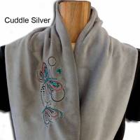 Loopschal Damen warmer flauschiger Schlauchschal Cuddle Silver Shannon Fabrics mit Stickerei Schmetterlings-Motiv Rundschal kuschelweiche hochwertige Qualität Bild 1