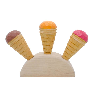 Eiscreme mit Halter aus Holz, Kaufladenzubehör