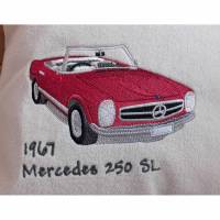 Besticktes Kissen grau 40x40cm mit Auto Mercedes 250 SL 1967 oder VW Käfer Cabriolet personalisiertes Flauschkissen Bild 1
