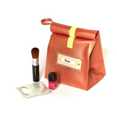 Lunchbag/ kupfer/ metallic/ Kunstleder/ Neon/ Schminktasche/ Frühstücksbeutel/ Kulturbeutel