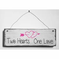 Two Hearts One Love Valentinstag Deko Türschild Retro Shabby Style Handarbeit Handgemacht Bild 1
