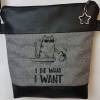 Handtasche Katze Umhängetasche grau schwarz Tasche mit Anhänger Kunstleder Bild 4