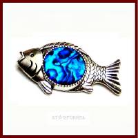 Brosche "Wanda" Fisch ,  Abalone Paua Seeohr Cabochon blau 20mm, versilbert Bild 1