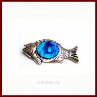 Brosche "Wanda" Fisch ,  Abalone Paua Seeohr Cabochon blau 20mm, versilbert Bild 3