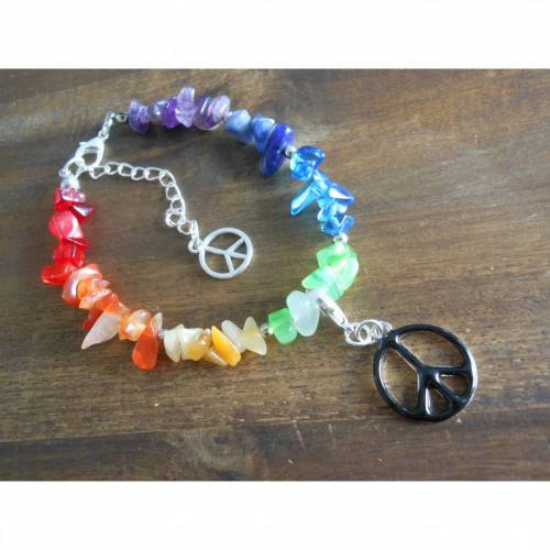 Naturstein Regenbogen Armband Steinsplitter, Peacezeichen, hippie 