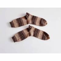 Dicke Socken, handgestrickt, Winter warm, Wollsocken Gr. 37/38, braun- beige Streifen Bild 1