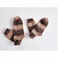Dicke Socken, handgestrickt, Winter warm, Wollsocken Gr. 37/38, braun- beige Streifen Bild 3
