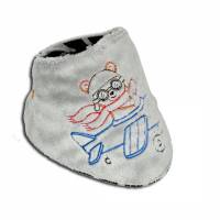 Besticktes Baby-Halstuch Kinder-Halstuch Teddy als Pilot mit Namen Dreieckstuch Schal aus kuschelweichem Plüsch Bild 1