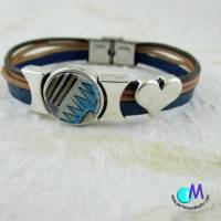 blau braunes Leder Armband mit  handgearbeiteter Schiebeperle   ART 4090 und Edelstahl Verschluss Bild 1