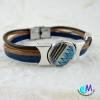 blau braunes Leder Armband mit  handgearbeiteter Schiebeperle   ART 4090 und Edelstahl Verschluss Bild 3