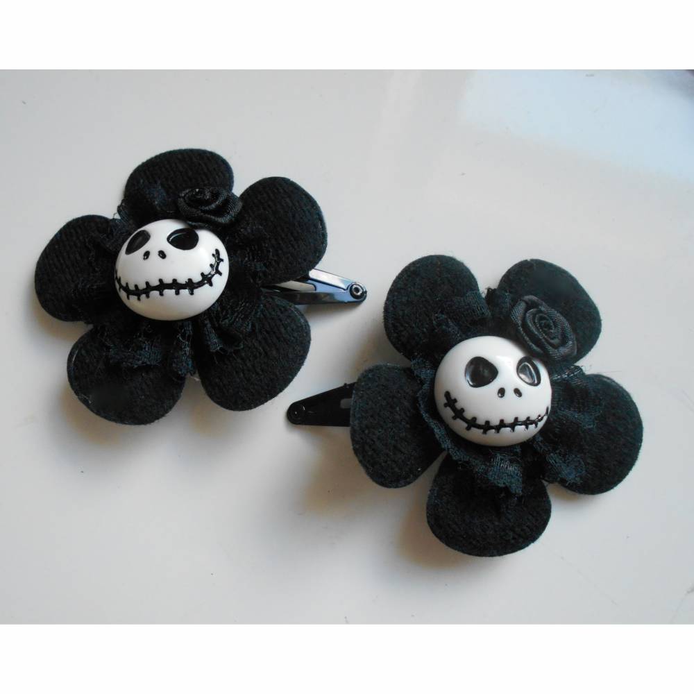 Skull  Blume Stoff schwarz Totenkopf ,Haarspange ,cosplay, Spitze, Bild 1