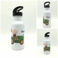 Trinkflasche mit Namen "Traktor "/ Kindergarten/ Schule/ Sport/ 500ml mit Strohhalm Bild 1