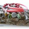 Wickelarmband aus Segelseil u. Perlen mit Leuchtturm - maritim,trendy,modisch,verspielt - pink,dunkelrot,grün, Bild 2