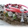 Wickelarmband aus Segelseil u. Perlen mit Leuchtturm - maritim,trendy,modisch,verspielt - pink,dunkelrot,grün, Bild 3