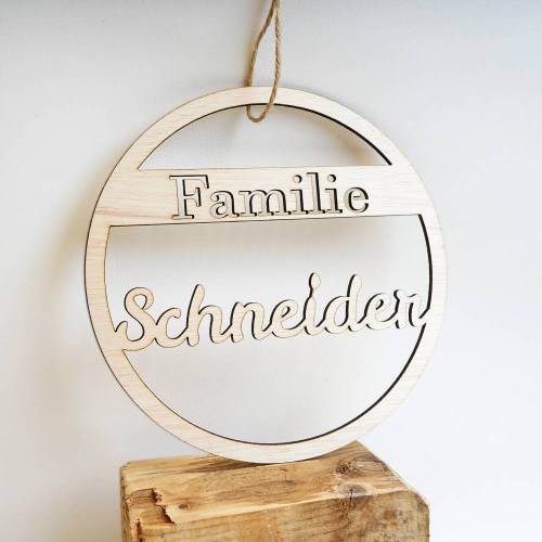 Türschild Familie, rundes Holzschild als Familienschild, Namensschild aus Holz
