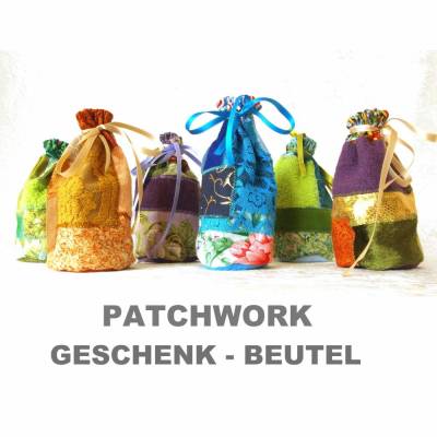 patchwork shabby chic boho beutel stoff kleiner geschenk beutel bunt stoffbeutelchen klein höhe 17cm durchmesser 8cm