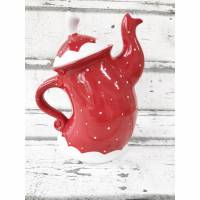 tanzende Teekanne ,rot mit weissen Punkten, 1,5l, aus Keramik, handbemalt Bild 2