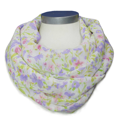 Loopschal Chiffon Crash Blumen Lavendel – Leichter Damen Sommerschal