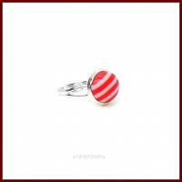 Ring "Stripes" Streifen  Cabochon 10mm rot-weiß/silber, verstellbar Bild 1