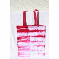 Tasche Beutel Baumwolltasche Einkaufstasche Henkeltasche Beuteltasche Batiktasche Geschenktasche rot weiß Batik handgefärbt Bild 1