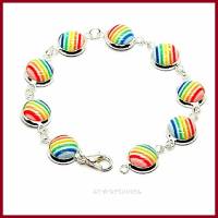 Armband "Rainbow" mit gestreiften Cabochons in Regenbogen-Farben,(10mm), versilbert oder Edelstahl Bild 1
