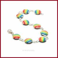 Armband "Rainbow" mit gestreiften Cabochons in Regenbogen-Farben,(10mm), versilbert oder Edelstahl Bild 2