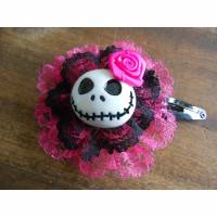 Skull  Blume Stoff pink  / schwarz Totenkopf ,Haarspange ,cosplay, Satin Bild 1