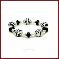Armband "Zebra Ball" schwarz-weiß/pearl, versilbert, Stretch Bild 1