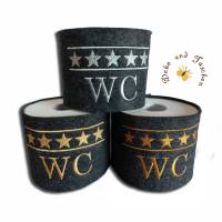Bestickte 5 Sterne WC Banderole für Toilettenpapier schwarz-meliert witzige Geschenkidee mit Monogramm Badezimmer Deko Bild 1