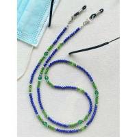 5in1 Brillenkette/Mundschutzkette/Maskenkette aus Grüne/Blaue Kristallperlen 78 cm Bild 1