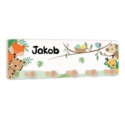 Kindergarderobe mit 5 Haken, Kleiderhaken als Geschenk für Kinder, Garderobenleiste personalisiert mit Name