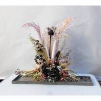 Trockenblumengesteck, modern, Trockenblumen, getrocknete Natur Pflanzen, schwarz rosa Bild 1