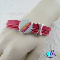 rotes Leder Armband mit  handgearbeiteter Schiebeperle   ART 4083 und Edelstahl Verschluss Bild 1
