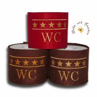 Bestickte 5 Sterne WC Banderole für Toilettenpapier braun rot witzige Geschenkidee mit Monogramm Badezimmer Deko Bild 1