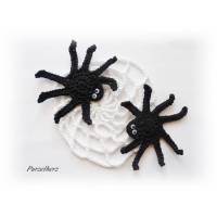 Gehäkelte Spinne mit Spinnennetz einzeln oder als Set - Halloween - Häkelapplikation,Aufnäher - schwarz,weiß