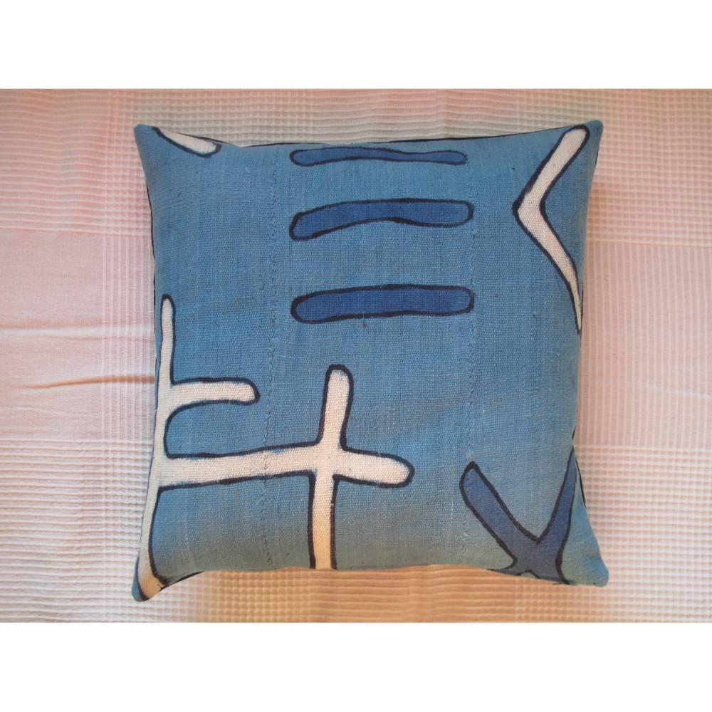 Kissenbezug aus afrikanisch-handgewebtem Baumwolltuch, Indigo, 40x40 cm Bild 1