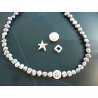 Handgefertigte Süßwasser Perlenkette,Ausgefallene Silber-Graue Perlenkette,Echte Perlen Kette,Attraktive ,moderne Perlenkette Bild 1