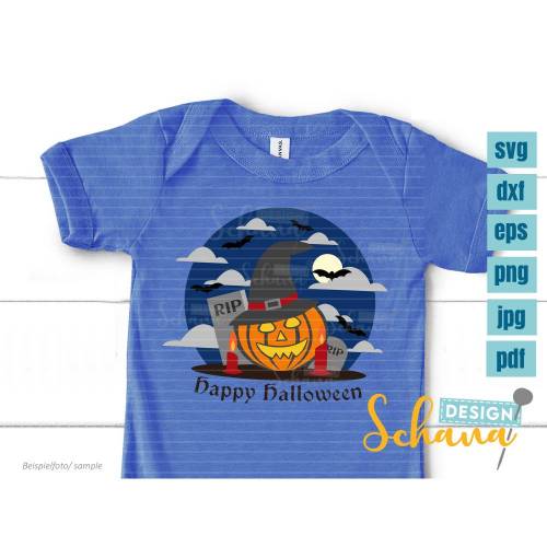 Plotterdatei Halloween Happy Halloween mit gruseligen Kürbis und Fledermäusen bei Mondschein SVG DXF PNG EPS JPG PDF Halloween Datei als Digistamp Clipart Wandsticker Bügelbild Poster Lasercut