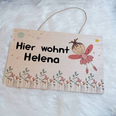Türschild für Kinderzimmer, Kinderzimmerschild, Namensschild aus Holz personalisiert mit Name, Motiv: kleine Fee