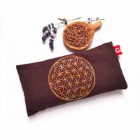Yoga Augenkissen mit wunderschöner Stickerei Blume des Lebens in Gold- und Kupfertönen Bild 1