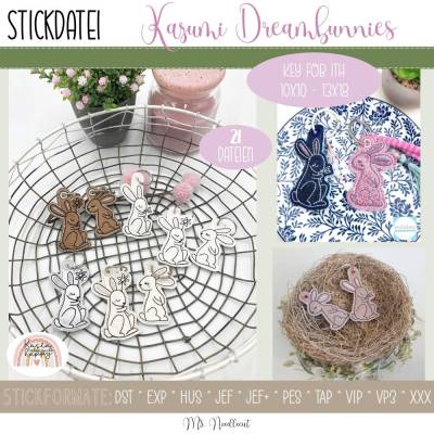  Digitale Stickserie "Key Fob Kazumi Dreambunnies ITH" für den 10x10-13x18cm (4x4-5x7") Stickrahmen