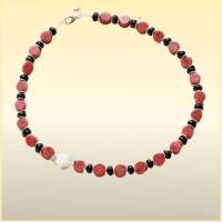 Halskette Edelsteinkette Korallenkette Schaumkoralle Onyxkette schwarz-rot Bild 3