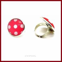 Ring "Polka Dots" Cabochon 25mm rot-weiß, versilbert, verstellbar, Rockabilly Bild 1