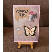 Gratulationskarte " Open This " Gartenprojekt , Schmetterling Bild 1