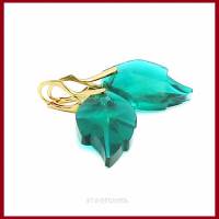 Ohrringe  "Crystal Leaf" mit facettiertem Kristall-Blatt in smaragdgrün oder topas, vergoldete oder versilberte Bild 5