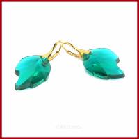 Ohrringe  "Crystal Leaf" mit facettiertem Kristall-Blatt in smaragdgrün oder topas, vergoldete oder versilberte Bild 6